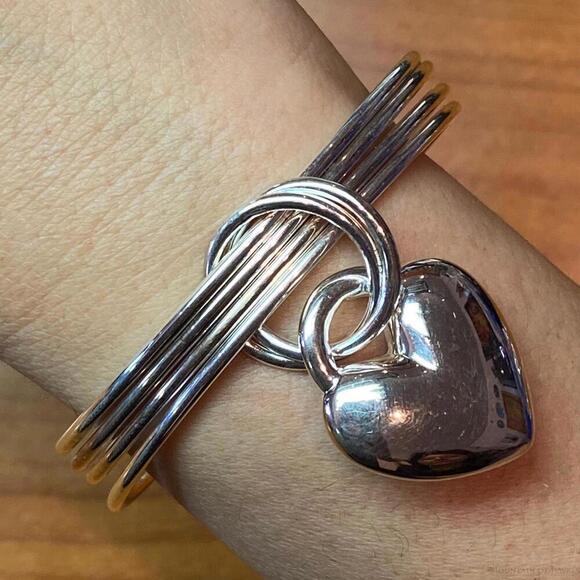 Jewelry - Carolyn Pollack Sterling Silver Puffy Heart & 4 Bangle Bracelet Set For Women